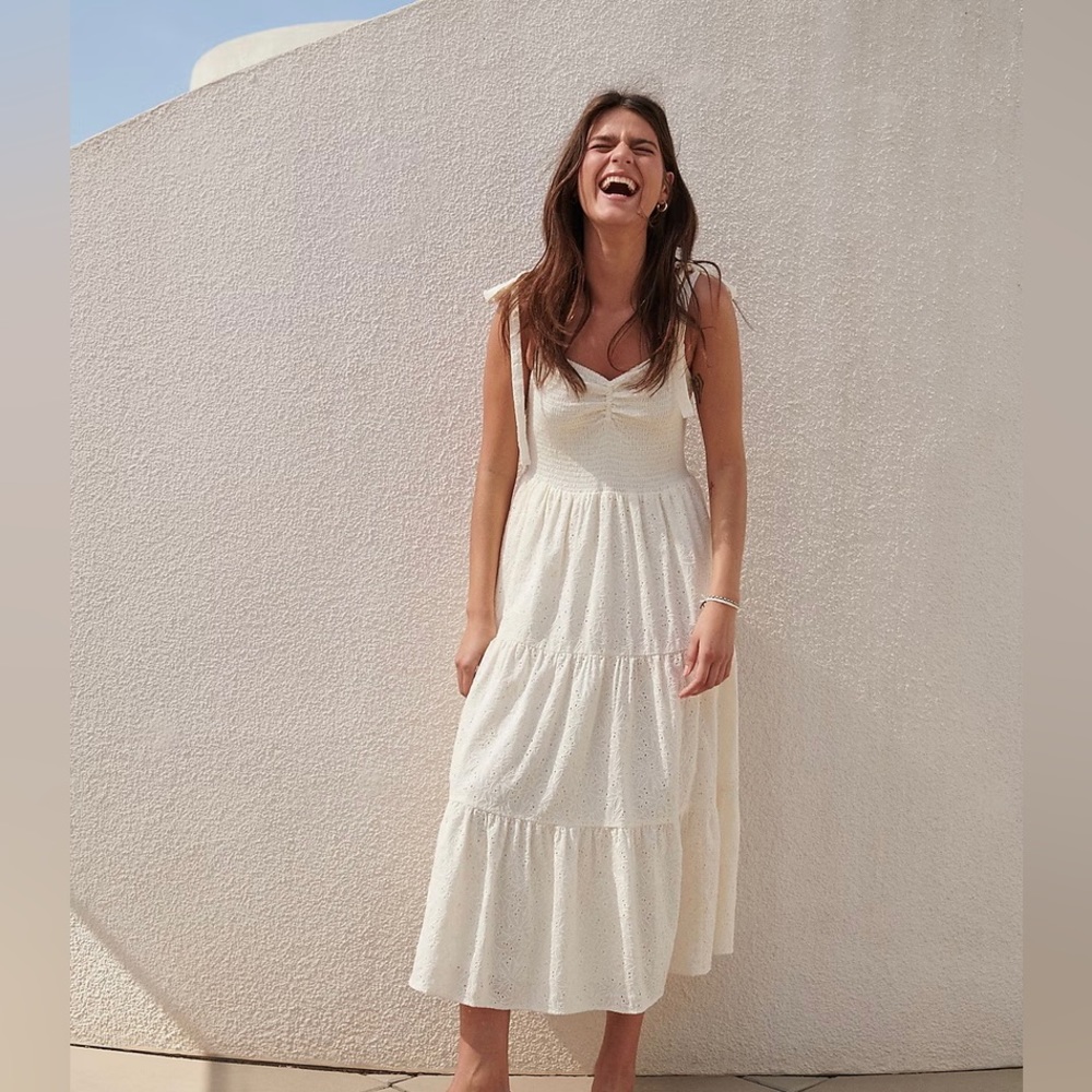 Madewell Eylet Lucie Tie-strap Tiered Midi Dress
